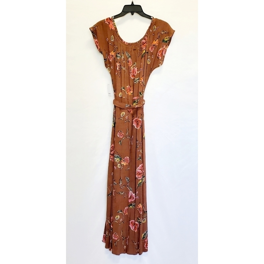 O'Neill Woven Floral Front Wrap Tie Belt Midi Dress - Picture 3 of 6